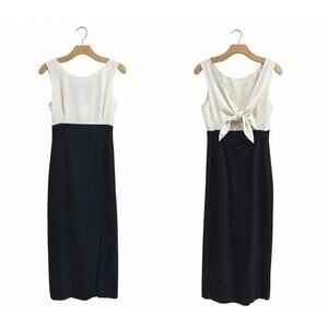 Vintage Maggy London Colorblock Maxi Dress Black White Sheath Sz 4